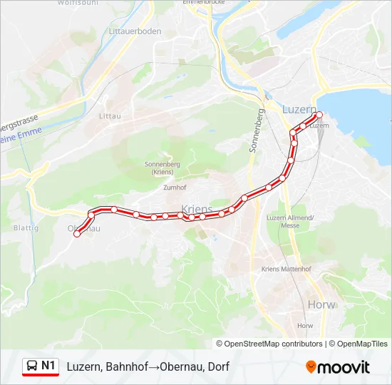 N1 Bus Line Map