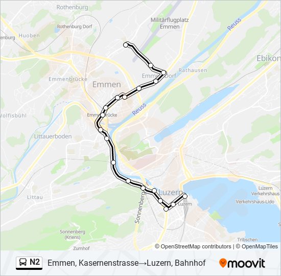 Plan de la ligne N2 de bus