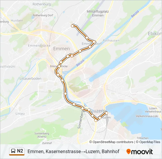 N2 Bus Line Map