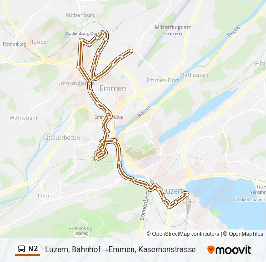 N2 Bus Line Map