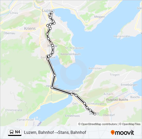 Plan de la ligne N4 de bus