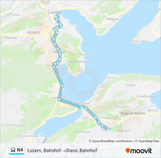 Plan de la ligne N4 de bus