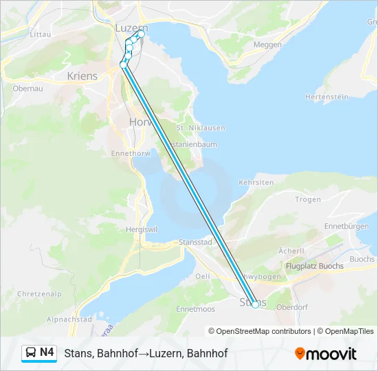 Plan de la ligne N4 de bus
