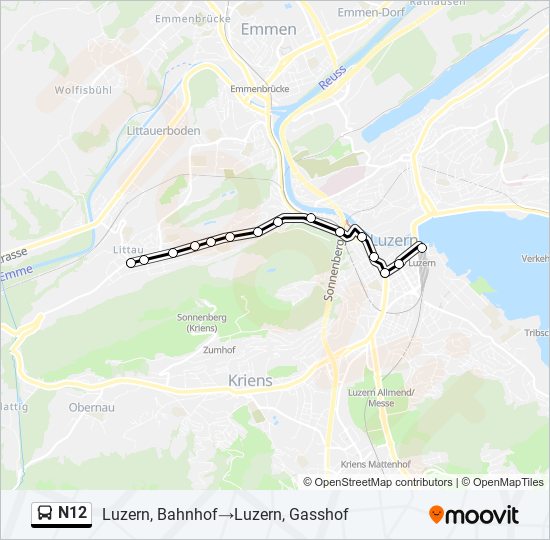 N12 bus Line Map