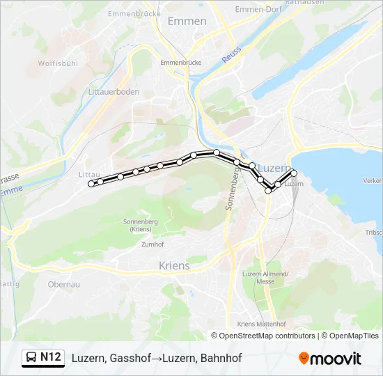 N12 Bus Line Map