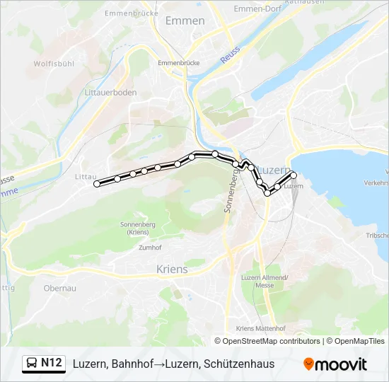 N12 Bus Line Map