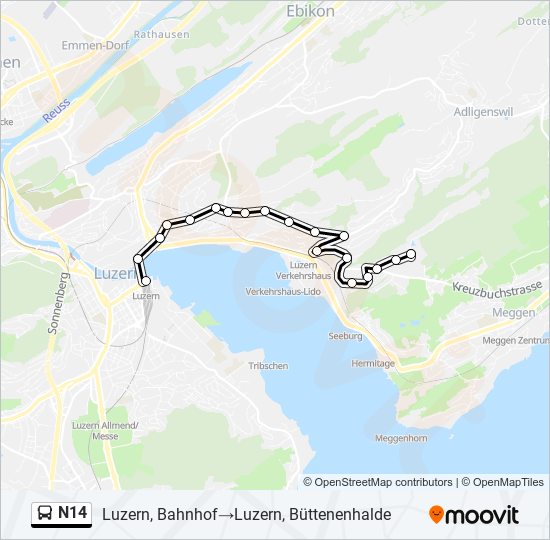 Plan de la ligne N14 de bus