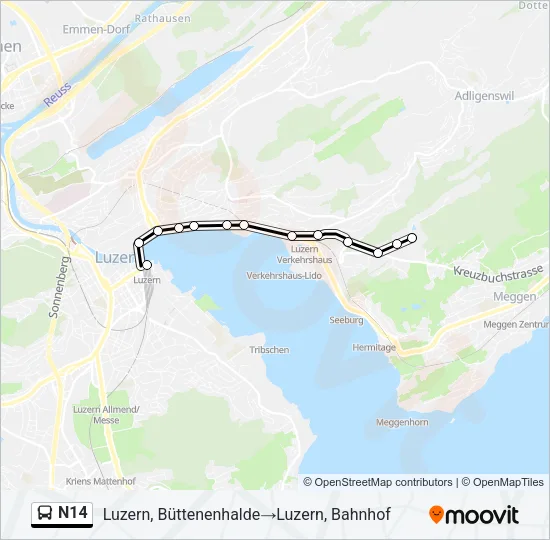 N14 Bus Line Map