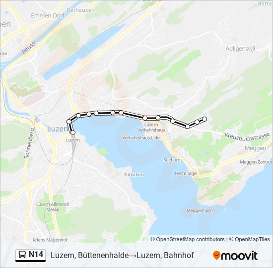 Plan de la ligne N14 de bus