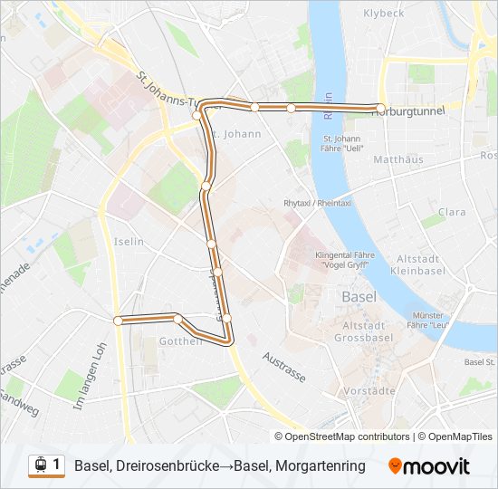 Straßenbahnlinie 1 Karte