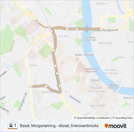 Straßenbahnlinie 1 Karte