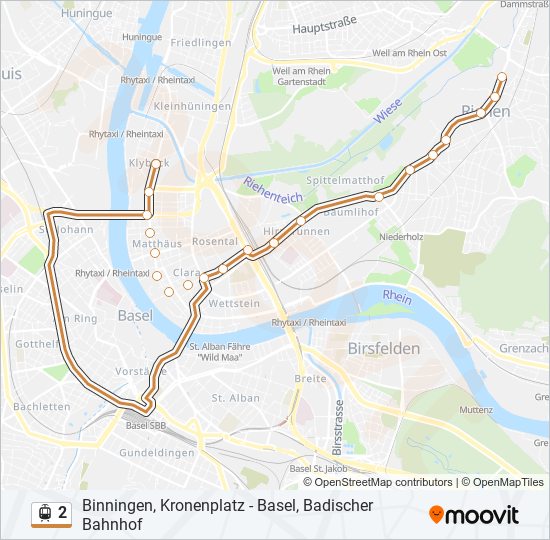 Plan de la ligne 2 de tram