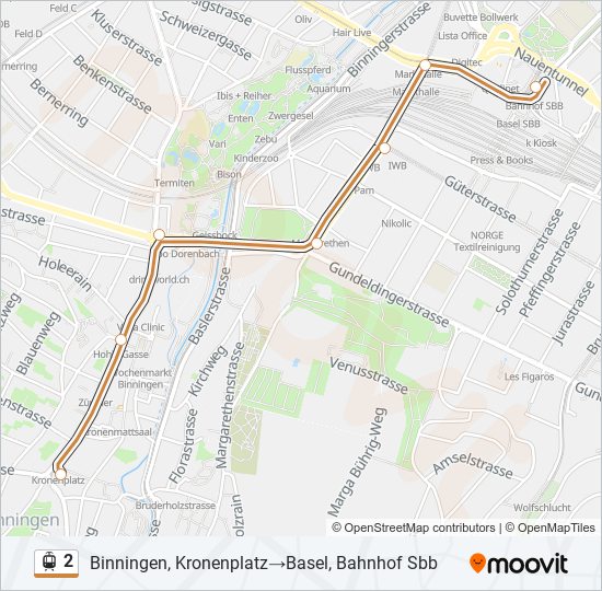 Plan de la ligne 2 de tram