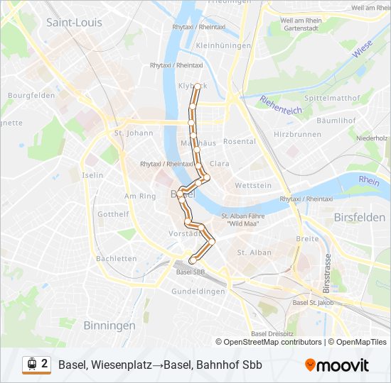 Plan de la ligne 2 de tram