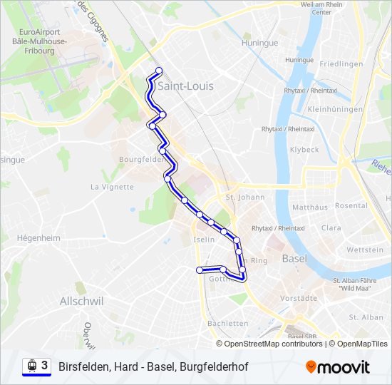 Plan de la ligne 3 de tram