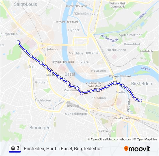 Straßenbahnlinie 3 Karte