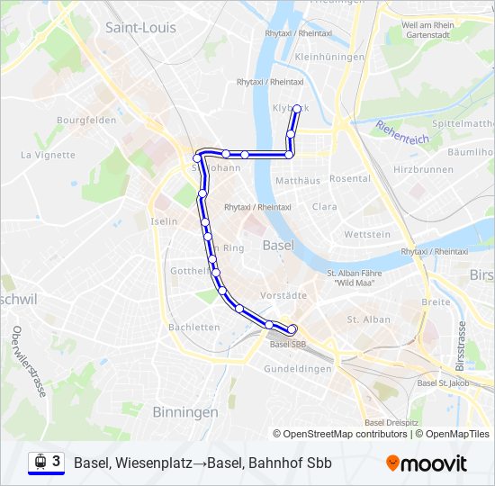 Plan de la ligne 3 de tram