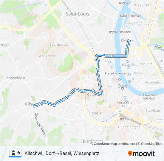 Plan de la ligne 6 de tram