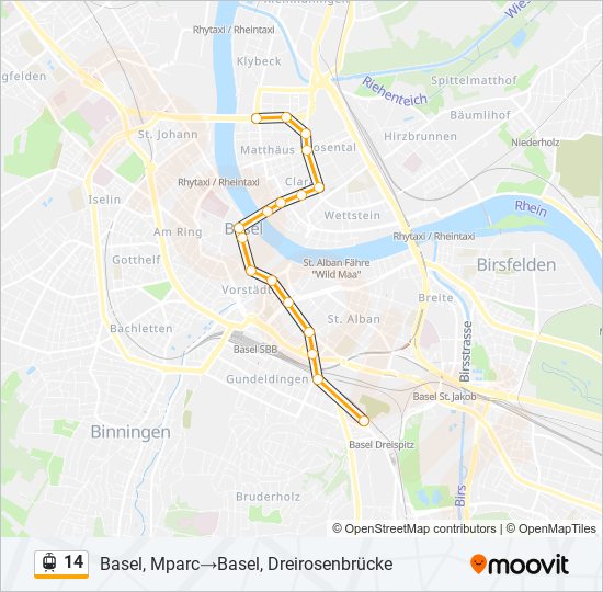 Plan de la ligne 14 de tram