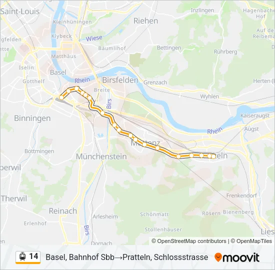 Plan de la ligne 14 de tram