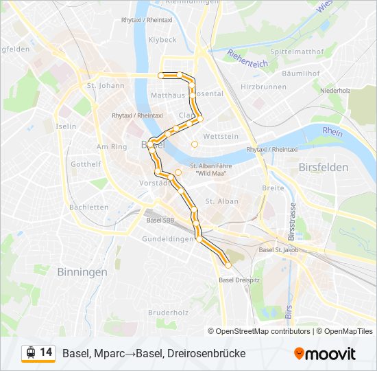 Plan de la ligne 14 de tram