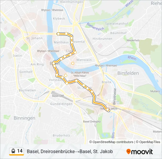 Plan de la ligne 14 de tram