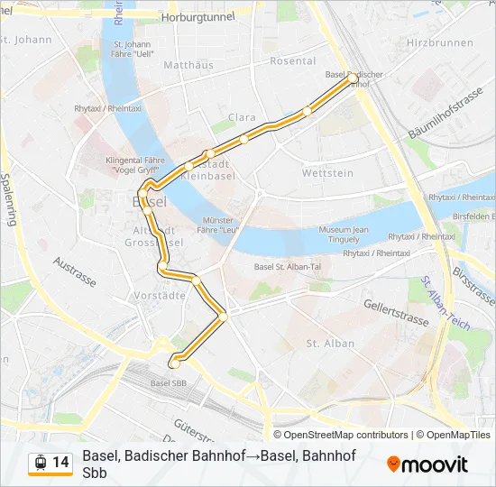 Plan de la ligne 14 de tram
