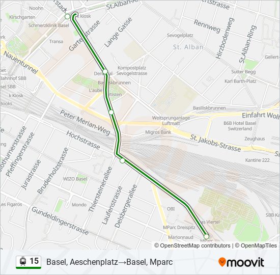 Plan de la ligne 15 de tram