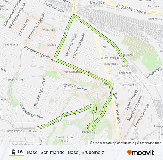 Plan de la ligne 16 de tram