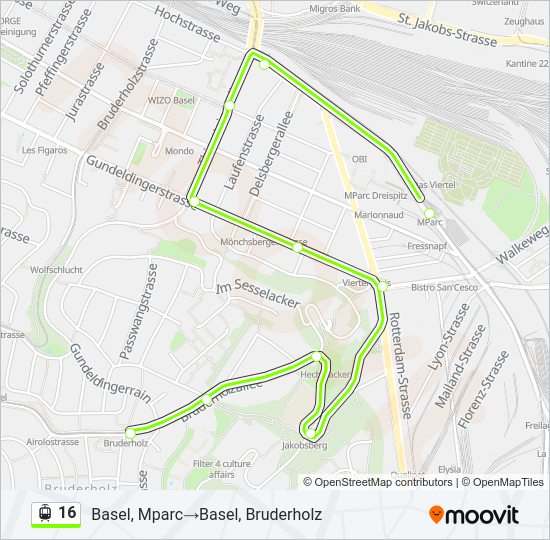 Plan de la ligne 16 de tram