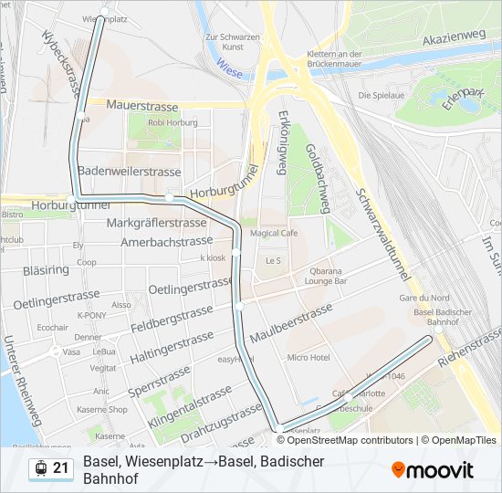 Straßenbahnlinie 21 Karte