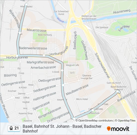 Straßenbahnlinie 21 Karte