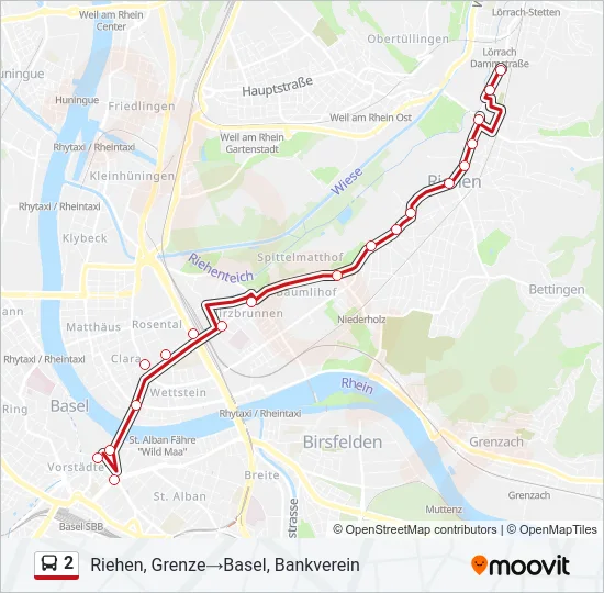 Plan de la ligne 2 de bus