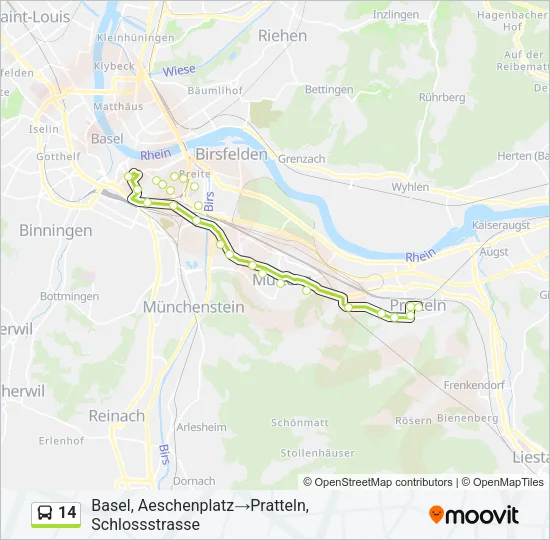 Plan de la ligne 14 de bus