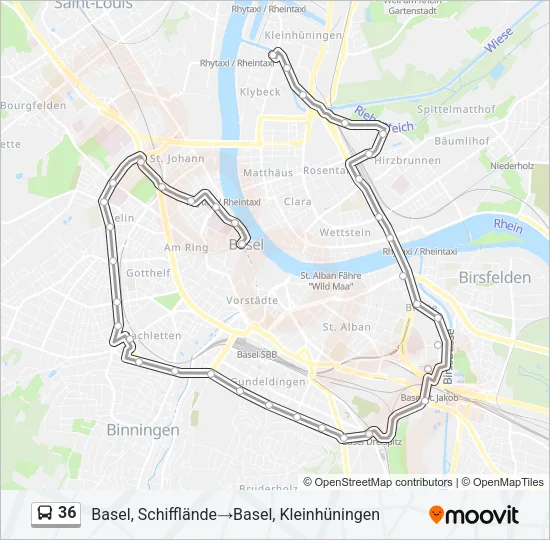 Plan de la ligne 36 de bus
