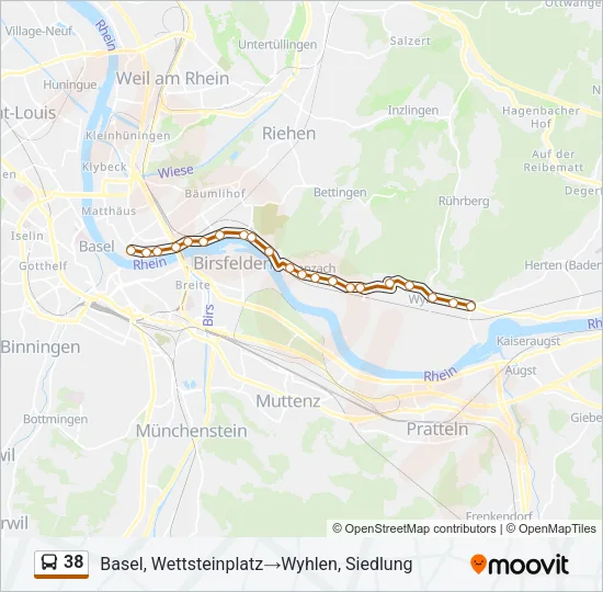 Plan de la ligne 38 de bus