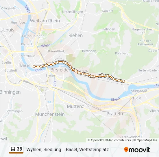 Plan de la ligne 38 de bus
