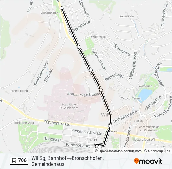 Plan de la ligne 706 de bus