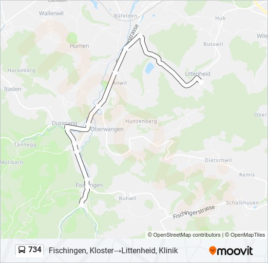 734 bus Line Map