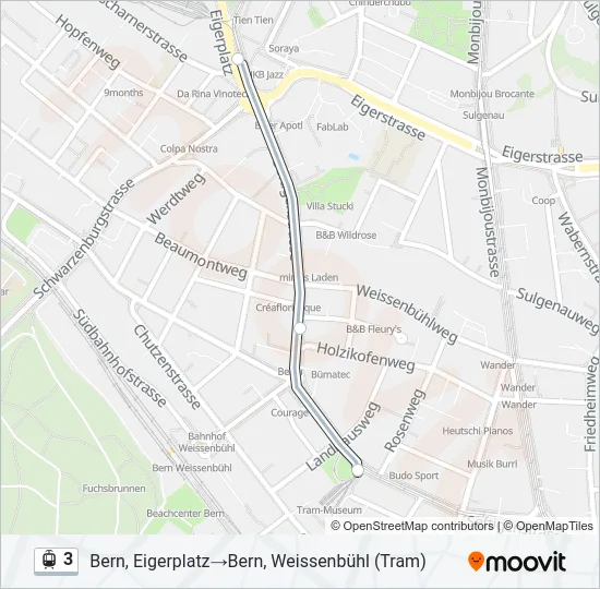 Plan de la ligne 3 de tram