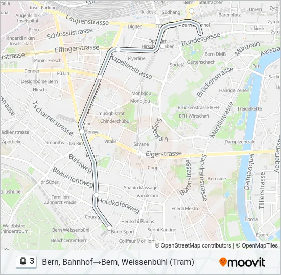 Plan de la ligne 3 de tram