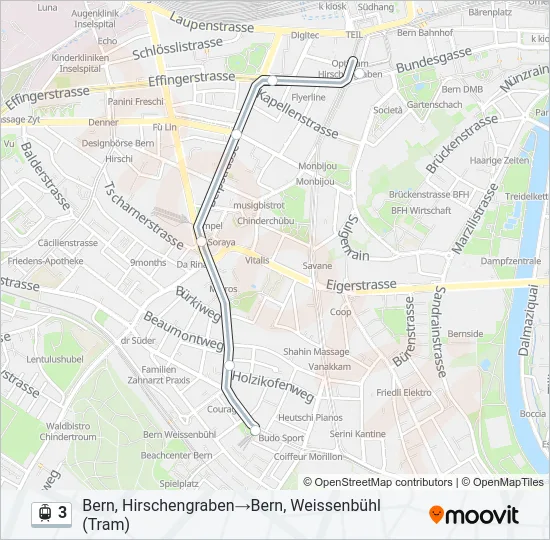 Plan de la ligne 3 de tram