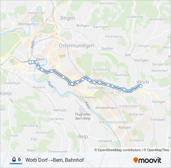 Plan de la ligne 6 de tram