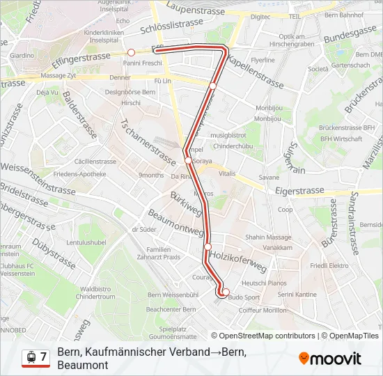 Plan de la ligne 7 de tram