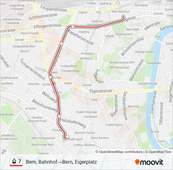 Plan de la ligne 7 de tram