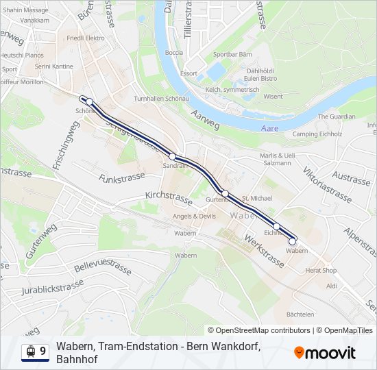 Straßenbahnlinie 9 Karte