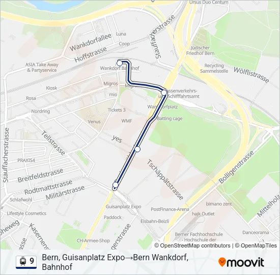 Plan de la ligne 9 de tram