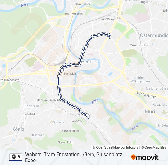 Plan de la ligne 9 de tram