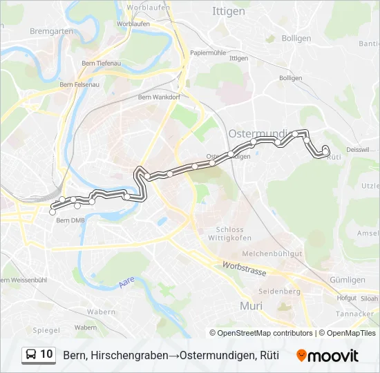 Plan de la ligne 10 de bus