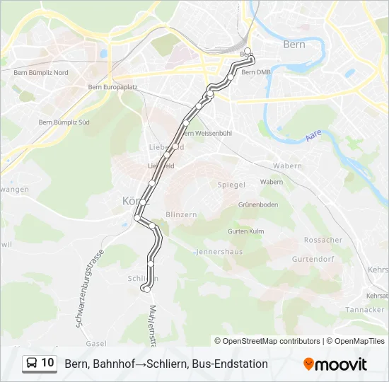 Plan de la ligne 10 de bus